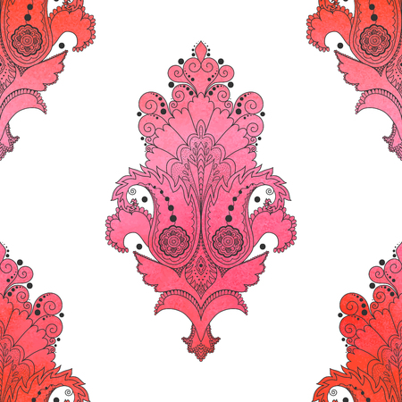 Hand drawing pattern with aquarell oriental flowers. Vector seamless background.のイラスト素材
