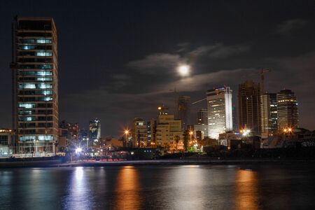 Tel Aviv night panoramaのeditorial素材