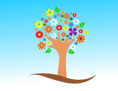 Colorful tree with flowers vector illustrationのイラスト素材