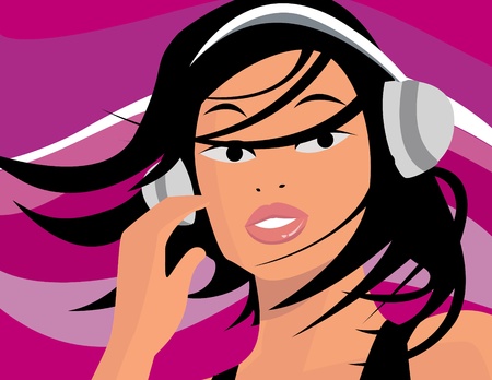 women listening to musicのイラスト素材