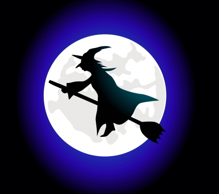 A cartoon witch flying on a broomstickのイラスト素材