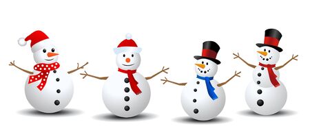 Snowman Collection. Snowman set isolated on white backgroundのイラスト素材