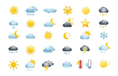 30 weather icons on white backgroundのイラスト素材