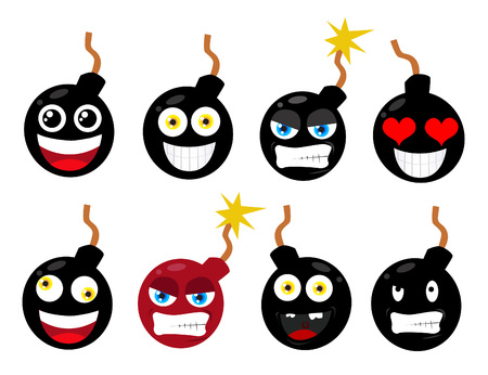 Bomb with burning fuse over white backgroundのイラスト素材