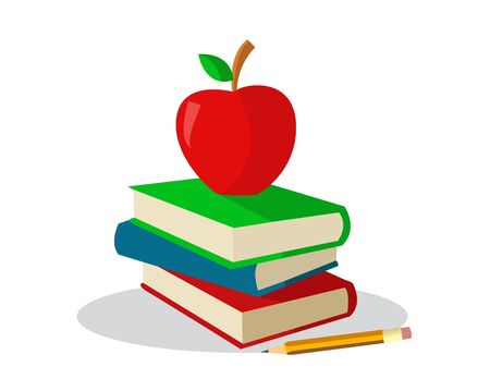 Colored books with apple for schoolのイラスト素材