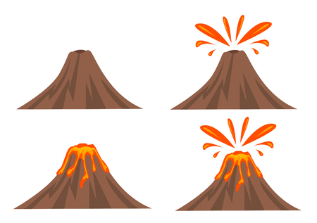 Volcano Icon Set Isolated on White Backgroundのイラスト素材