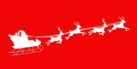 Silhouette illustration of flying Santa and Christmas reindeer.のイラスト素材