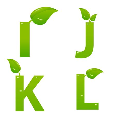 Vector set of green eco letters with leavesのイラスト素材