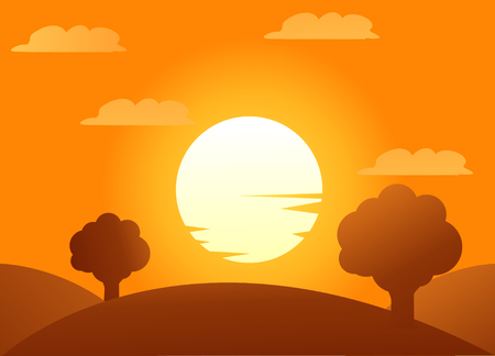 autumn trees vector illustration with sundownのイラスト素材