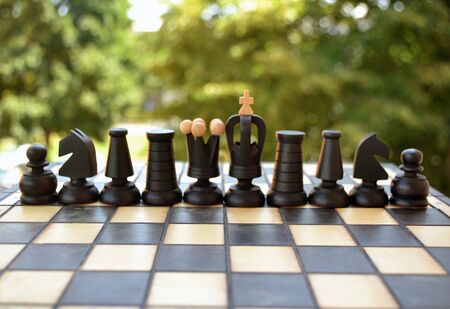 Wooden chess pieces on a chess Board