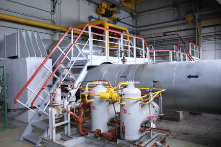 Gas transport system. Booster pumping station for gas. filling station and gas tanks. Transportation...