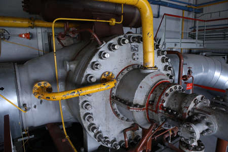 Gas transport system. Booster pumping station for gas. filling station and gas tanks. Transportation...