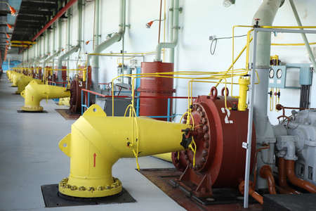 Gas transport system. Booster pumping station for gas. filling station and gas tanks. Transportation...