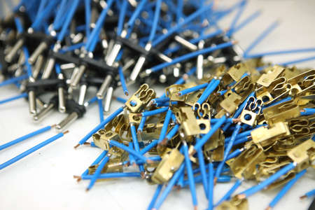 Lots of wires with internal socket clip. Plug holder from insideの写真素材