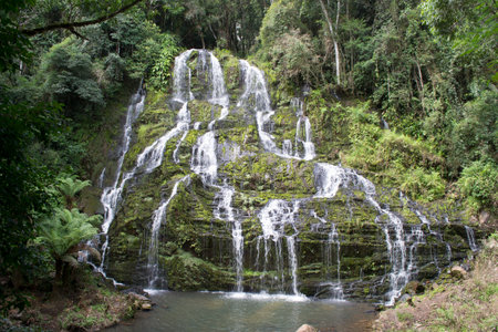 The crystal clear waters of Cachoeira da Mafalda, ApiaÃ­, SÃ£o Paulo, Brazil. (Waterfall in the...