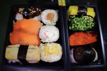 Japanese sushi, seaweed, rice, sea urchin caviar, red fish Japanese sushi, seaweed, rice, sea urchin caviar, red fish