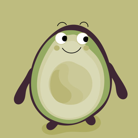 a cute and charming avocado character with a big smile on its face. The adorable avocado design radiates positivity and joyのイラスト素材