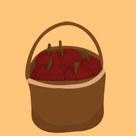 Red Apples in a Basket Vector Illustrationのイラスト素材