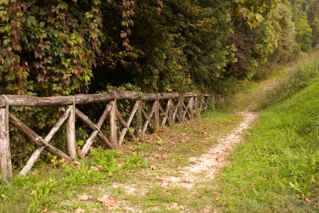 Road  Empty path along the old wooden fenceの写真素材