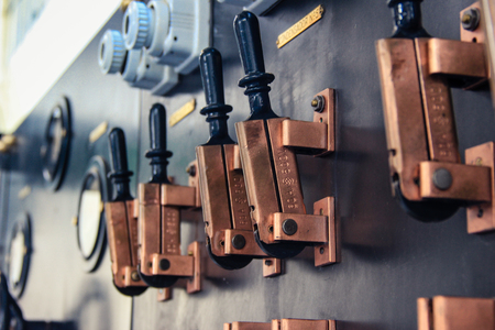 control panel machine with levers in a factoryの写真素材