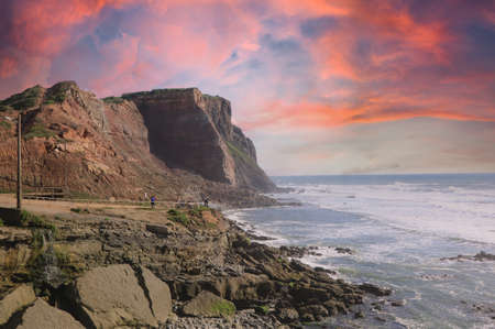 amazing cliff on the Atlantic coast at the sunset. Seascape in the Portuguese coastline.