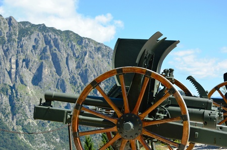 Cannon carriage of the First World War at Pasubio mountain in Italy, 1915-1918の写真素材