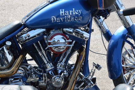 Blue Harley Davidson motorbike in Padova, Italy - oct 05 2014