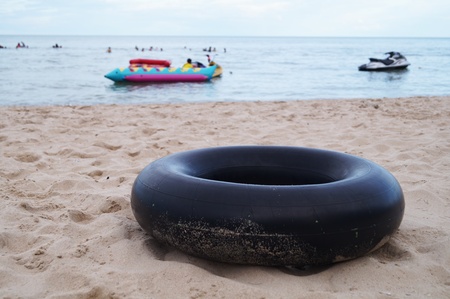 hoop for help on beachの写真素材