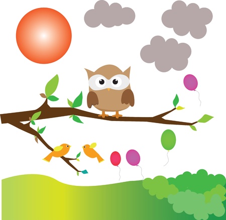 owl on three and natureのイラスト素材