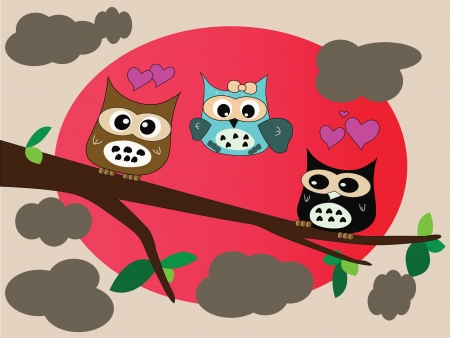 owl in love in full moonのイラスト素材