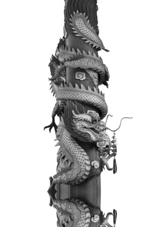 dragon on pole in black and white on white backgroundの写真素材