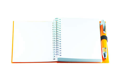 pen and notebook on white backgroundの写真素材