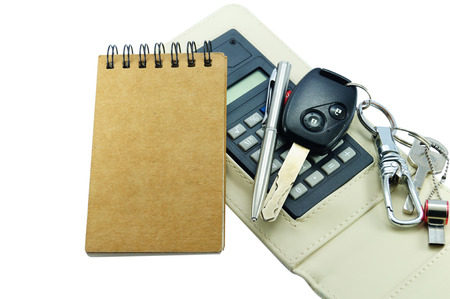 car remote and note on white abckgroundの写真素材