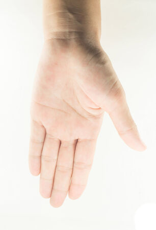 business girl's hand symbol isolated on whiteの写真素材