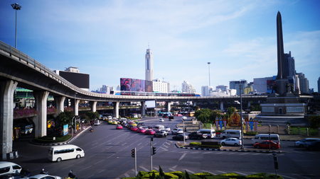 BANGKOK - September 20: Transport in the capital of Thailand. Skytrain or BTS at victory monument  is popular because it is fast., Thailand on September 20, 2014.のeditorial素材