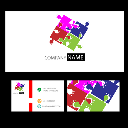 Jigsaw Puzzle Pieces Background Vector and business cardのイラスト素材