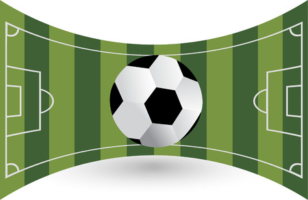 A curve realistic football / soccer ball on a textured grass playing field.のイラスト素材
