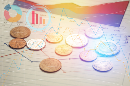 graph on rows of coins for finance and capital  banking conceptの写真素材