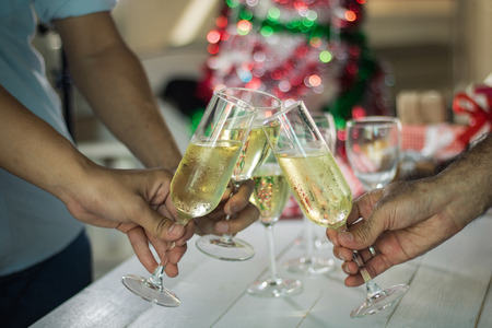 people holding glass of champaign in Christmas celebration