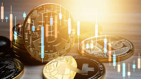 Business bitcoin with graph chart
