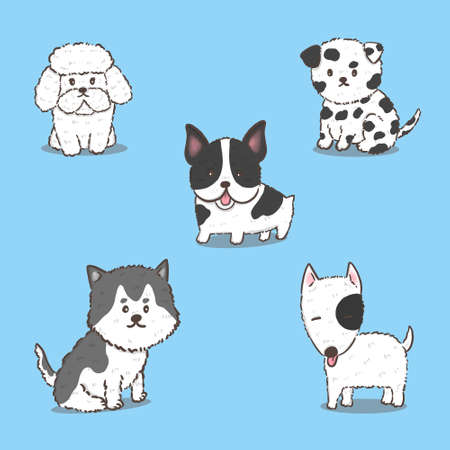 Happy small cute cartoon dog premium setのイラスト素材