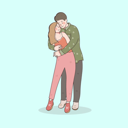 happy love couple fall in love, illustration, valentine celebrationのイラスト素材