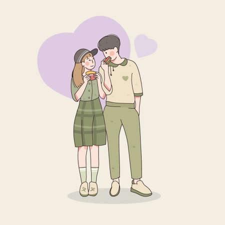 happy love couple fall in love, illustration, valentine celebrationのイラスト素材