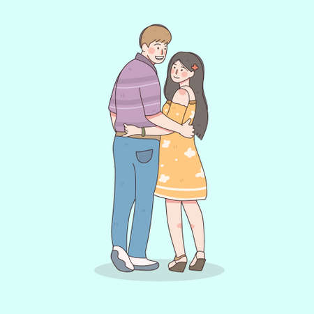 happy love couple fall in love, illustration, valentine celebrationのイラスト素材