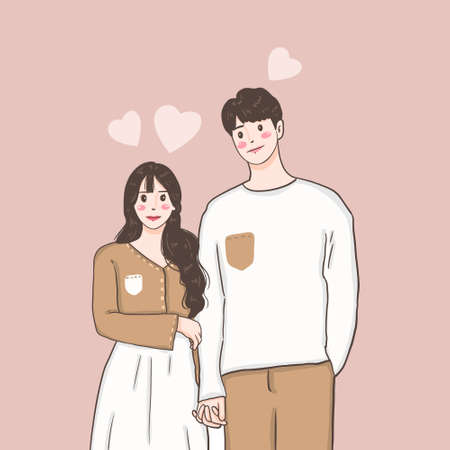 happy love couple fall in love, illustration, valentine celebrationのイラスト素材