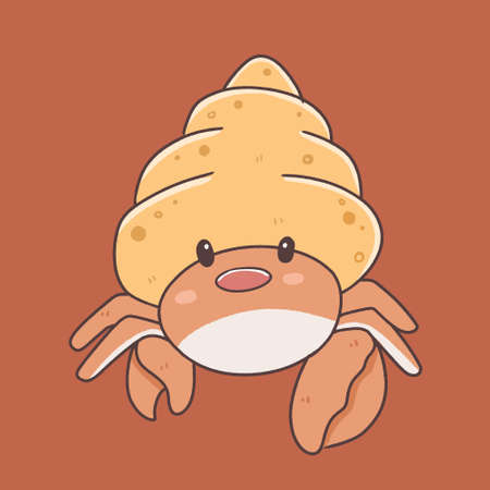cute hermit crab cartoon character, sea animal underwater illustration and vectorのイラスト素材