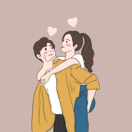 happy love couple fall in love, illustration, valentine celebrationのイラスト素材