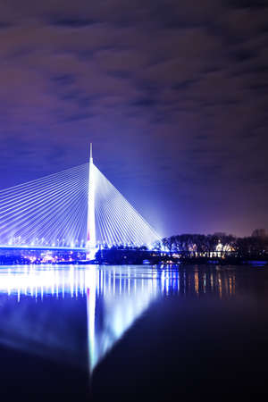 Ada Bridge, Belgrade, night cityscape の写真素材