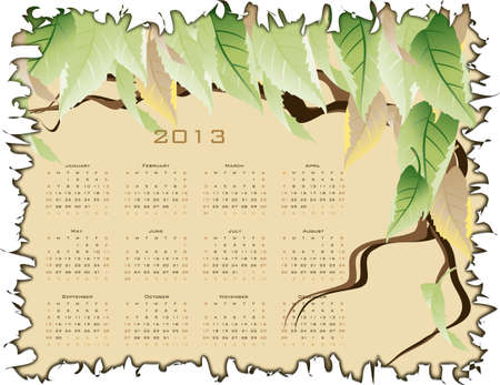 calendar with green leavesのイラスト素材