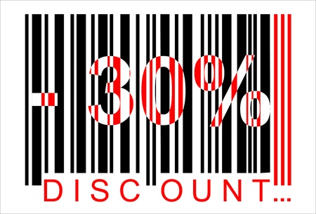 -30 percent discount, bar codeのイラスト素材